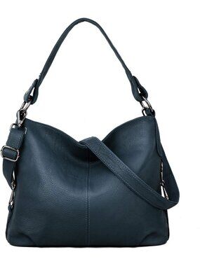 Women's Navy Blue Genuine Leather Bag Slouchy Purse Crossbody Bag Zipper Pocket